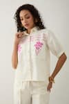 Son of A Noble Snob_Off White Cotton Satin Embroidery Collared Spring Farm Shirt 