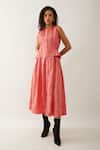 Buy_Son Of A Noble Snob_Pink Cotton Satin Round Neck Salmon Willow Midi Dress _Online_at_Aza_Fashions
