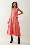 Buy_Son Of A Noble Snob_Pink Cotton Satin Round Neck Salmon Willow Midi Dress _at_Aza_Fashions
