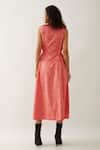 Shop_Son Of A Noble Snob_Pink Cotton Satin Round Neck Salmon Willow Midi Dress _at_Aza_Fashions