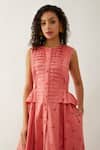 Son Of A Noble Snob_Pink Cotton Satin Round Neck Salmon Willow Midi Dress _at_Aza_Fashions