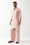 Buy_Son of A Noble Snob_Pink Linen Embroidery Printed Slim Fit Kurta Set _Online_at_Aza_Fashions