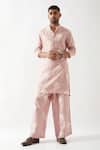 Shop_Son of A Noble Snob_Pink Linen Embroidery Printed Slim Fit Kurta Set _Online_at_Aza_Fashions