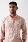 Son of A Noble Snob_Pink Linen Applique Kurta Set _Online_at_Aza_Fashions