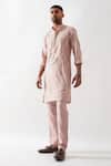 Shop_Son of A Noble Snob_Pink Linen Applique Kurta Set _Online_at_Aza_Fashions