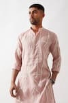 Son of A Noble Snob_Pink Linen Applique Kurta Set _Online