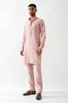 Buy_Son of A Noble Snob_Pink Linen Embroidery Pintuck Printed Kurta Set _Online_at_Aza_Fashions