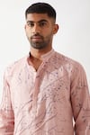 Son of A Noble Snob_Pink Linen Embroidery Pintuck Printed Kurta Set _at_Aza_Fashions
