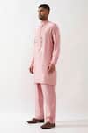 Son of A Noble Snob_Pink Chanderi Silk Mirrors Hand Embroidered Kurta Set _Online_at_Aza_Fashions