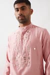 Buy_Son of A Noble Snob_Pink Chanderi Silk Mirrors Hand Embroidered Kurta Set _Online_at_Aza_Fashions