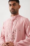 Shop_Son of A Noble Snob_Pink Chanderi Silk Mirrors Hand Embroidered Kurta Set _Online_at_Aza_Fashions
