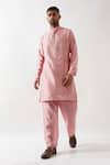 Son of A Noble Snob_Pink Chanderi Silk Mirrors Hand Embroidered Kurta Set _at_Aza_Fashions