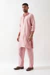 Buy_Son of A Noble Snob_Pink Chanderi Silk Beads Hand Embroidered Kurta Set _Online_at_Aza_Fashions