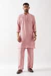 Shop_Son of A Noble Snob_Pink Chanderi Silk Beads Hand Embroidered Kurta Set _Online_at_Aza_Fashions