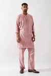 Buy_Son of A Noble Snob_Pink Chanderi Silk Beads Hand Embroidered Kurta Set _at_Aza_Fashions