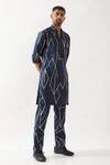 Buy_Son of A Noble Snob_Navy Linen Printed Slim Fit Kurta Set _at_Aza_Fashions