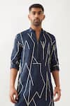 Buy_Son of A Noble Snob_Navy Linen Printed Slim Fit Kurta Set _Online_at_Aza_Fashions