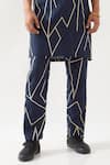Son of A Noble Snob_Navy Linen Printed Slim Fit Kurta Set _at_Aza_Fashions