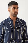 Shop_Son of A Noble Snob_Navy Linen Printed Slim Fit Kurta Set 
