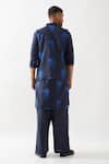 Shop_Son of A Noble Snob_Navy Linen Patchwork Floral Print Bundi Kurta Set _at_Aza_Fashions