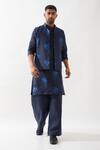 Shop_Son of A Noble Snob_Navy Linen Patchwork Floral Print Bundi Kurta Set _Online_at_Aza_Fashions