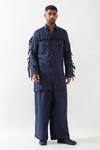 Buy_Son of A Noble Snob_Navy Linen Fringe Eros Kurta Set _at_Aza_Fashions