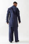 Shop_Son of A Noble Snob_Navy Linen Fringe Eros Kurta Set _at_Aza_Fashions