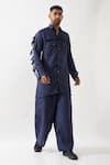 Buy_Son of A Noble Snob_Navy Linen Fringe Eros Kurta Set _Online_at_Aza_Fashions