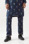 Buy_Son of A Noble Snob_Navy Linen Slate Stamp Kurta Set _Online_at_Aza_Fashions