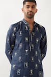 Buy_Son of A Noble Snob_Navy Linen Slate Stamp Kurta Set 