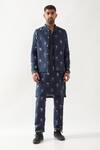 Son of A Noble Snob_Navy Linen Madox Stamp Bundi Set _Online_at_Aza_Fashions
