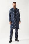 Buy_Son of A Noble Snob_Navy Linen Madox Stamp Bundi Set _Online_at_Aza_Fashions