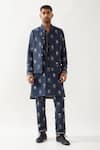 Buy_Son of A Noble Snob_Navy Linen Madox Stamp Bundi Set _at_Aza_Fashions