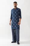 Buy_Son of A Noble Snob_Navy Tencel, Satin Embroidery Zeph Stamp Kurta Set _at_Aza_Fashions