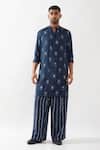 Buy_Son of A Noble Snob_Navy Tencel, Satin Embroidery Zeph Stamp Kurta Set _Online_at_Aza_Fashions