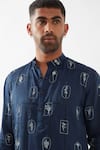 Son of A Noble Snob_Navy Tencel, Satin Embroidery Zeph Stamp Kurta Set _at_Aza_Fashions