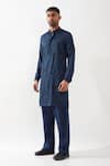 Buy_Son of A Noble Snob_Navy Tencel, Satin Sequins, Beads Hand Embroidered Kurta Set _Online_at_Aza_Fashions