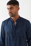 Son of A Noble Snob_Navy Tencel, Satin Sequins, Beads Hand Embroidered Kurta Set _at_Aza_Fashions