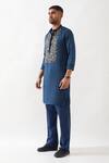 Buy_Son of A Noble Snob_Navy Tencel, Satin Cut Work, Embroidery Hand Kurta Set _Online_at_Aza_Fashions