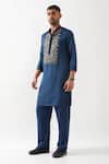 Shop_Son of A Noble Snob_Navy Tencel, Satin Cut Work, Embroidery Hand Kurta Set _Online_at_Aza_Fashions