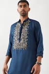 Son of A Noble Snob_Navy Tencel, Satin Cut Work, Embroidery Hand Kurta Set _at_Aza_Fashions
