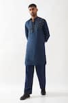 Son of A Noble Snob_Navy Tencel, Satin Beads, Embroidery Hand Kurta Set _Online_at_Aza_Fashions