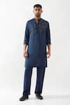 Buy_Son of A Noble Snob_Navy Tencel, Satin Beads, Embroidery Hand Kurta Set _Online_at_Aza_Fashions
