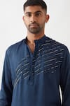 Son of A Noble Snob_Navy Tencel, Satin Beads, Embroidery Hand Kurta Set _at_Aza_Fashions