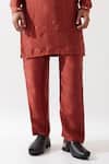 Son of A Noble Snob_Maroon Silk Embroidery Hand Kurta Set _Online_at_Aza_Fashions
