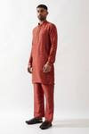 Buy_Son of A Noble Snob_Maroon Silk Embroidery Hand Kurta Set _Online_at_Aza_Fashions