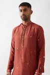 Son of A Noble Snob_Maroon Silk Embroidery Hand Kurta Set _at_Aza_Fashions