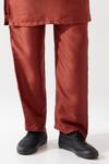 Son of A Noble Snob_Maroon Silk Beads, Embroidery Dupion Kurta Set _Online_at_Aza_Fashions