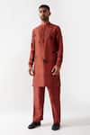 Buy_Son of A Noble Snob_Maroon Silk Beads, Embroidery Dupion Kurta Set _at_Aza_Fashions