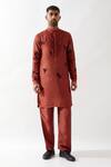 Shop_Son of A Noble Snob_Maroon Silk Beads, Embroidery Dupion Kurta Set _Online_at_Aza_Fashions